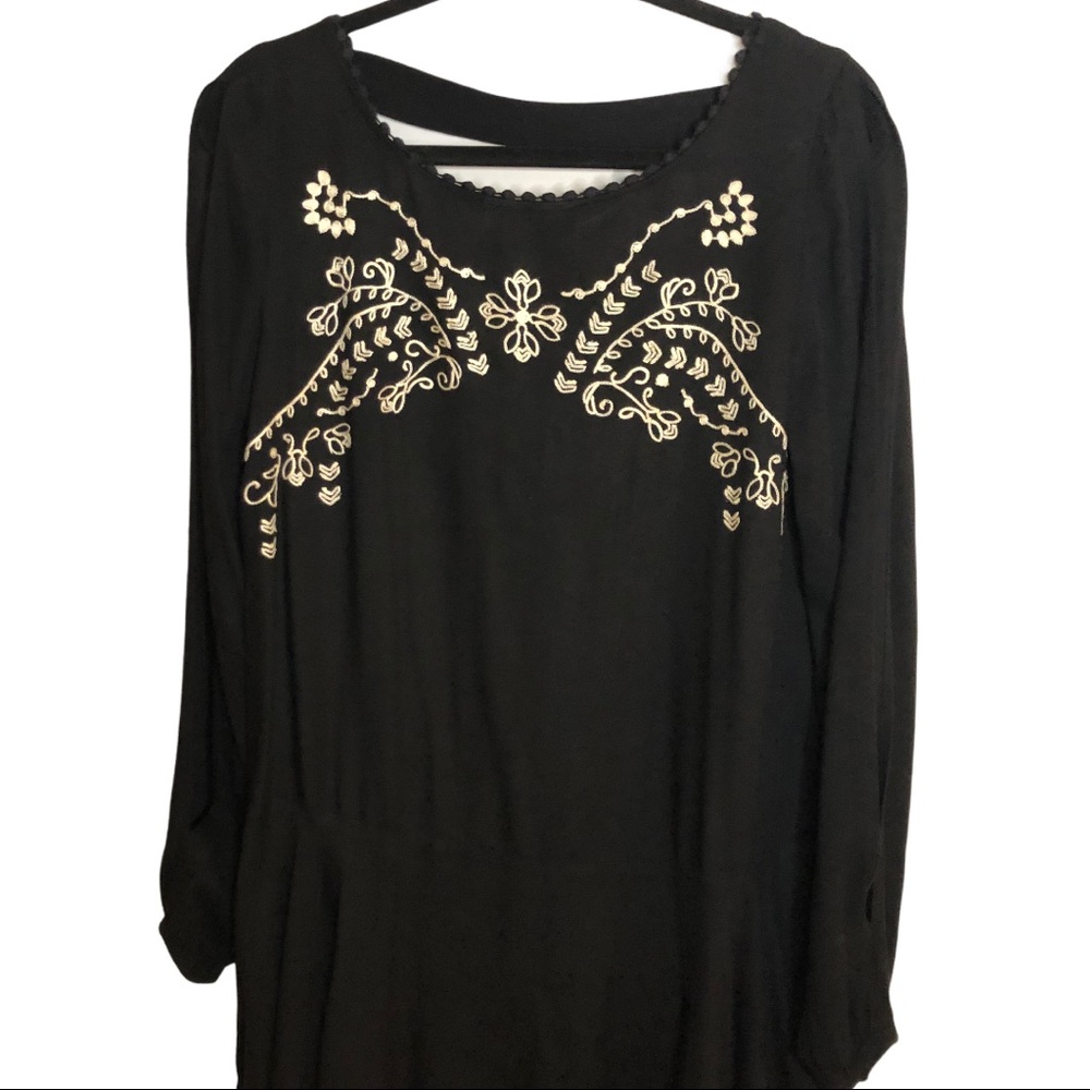 Xhileration Black Peasant Dress w/ White Accents